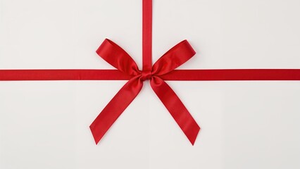 Slender scarlet bow with intersecting bands, set against a white background