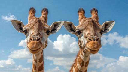 Obraz premium Pair of tall giraffes