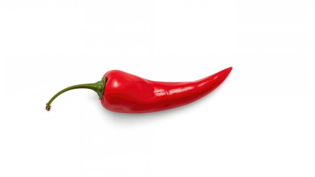Isolated red chili pepper against a white backdrop, flat lay perspective