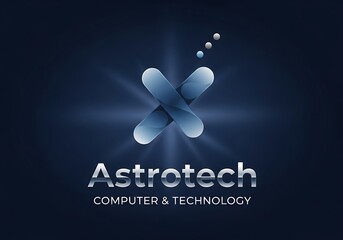 Astrotech computer and technology logo with a futuristic x symbol and glowing effects, representing innovation and digital advancement