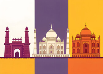 color blocks of Indian palace towers, flat design illustration. generative ai