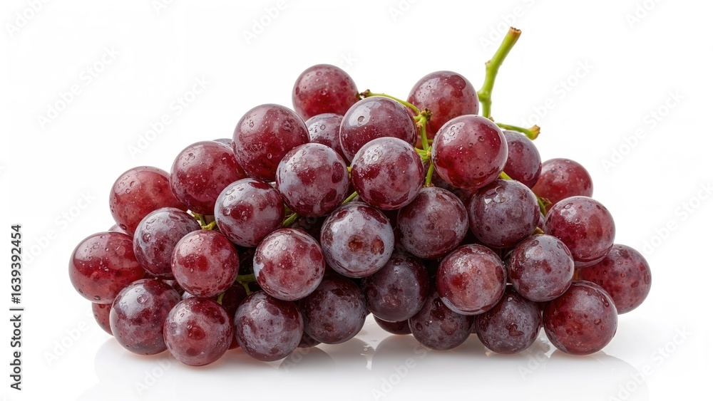 Poster fully focused ripe grape bunch separated on a white background with clipping path.
