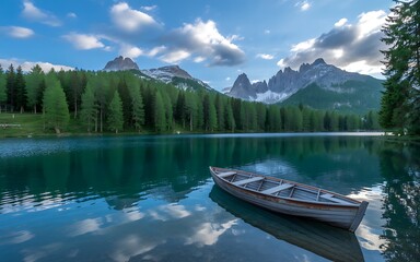 Obraz premium Boat on a tranquil mountain lake