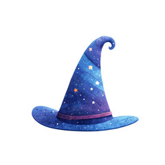 Magical witch hat in deep blue with star patterns and curled tip creating mystical and enchanting vibe