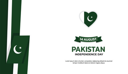 pakistan Independence Day Design, minimalist template of August 14th design elements with ribbon on the left side, pakistan map and flag in poster and banner form	
