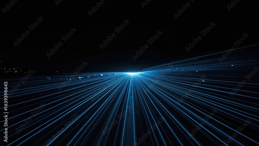 Poster an artistic interpretation of illuminated paths at night, showcasing dynamic lines and modern aesthe