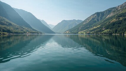 Mirror images of peaks on a serene lake surface