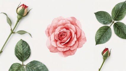 Obraz premium Watercolor painting of a single rose on a white backdrop. Perfect for cards, invitations, and seasonal celebrations.