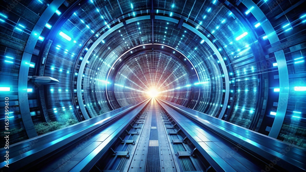 Poster data transmit supper fast in dark tunnel, abstract high technology background