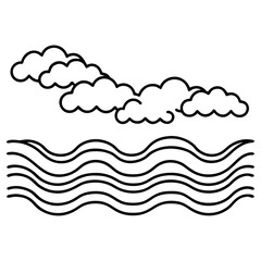 Clouds and wavy lines representing water or wind, isolated on white background