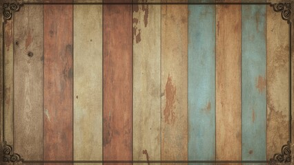 Background of colored wooden boards with flaky texture