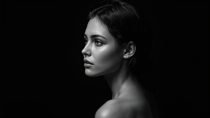 Fototapeta premium Outline of a Beautiful Female Figure Against a Dark Backdrop, Monochrome Style