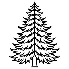 Fototapeta premium Black and white outline illustration of a pine tree isolated on white background