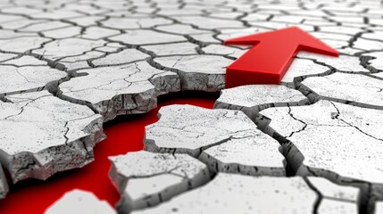 3d red arrow on business graph represents financial decline and global economic recession effects