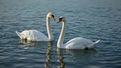 Obraz premium Two Graceful Swans Floating Side by Side