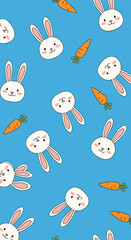 Cute bunnies and carrots kawaii pattern for spring and easter celebrations