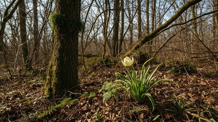 Fototapeta premium Spring forest adorned with early winter blossoms