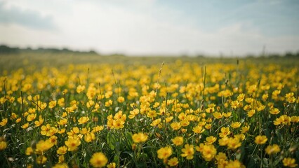 Fototapeta premium Luminous Yellow Primula Blanket the Grasslands - Enjoy the Vibrant Natural Scene
