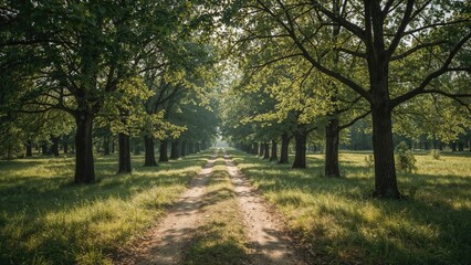 Fototapeta premium A clear route winds into a lush forest landscape during summer