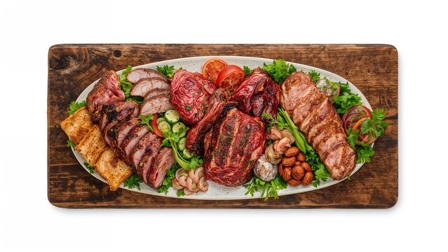 Classic meat selection featuring fresh pork arranged on a wooden platter