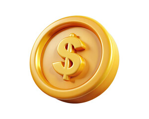 Gold Dollar Coin 3D Render for Financial Investment Icon