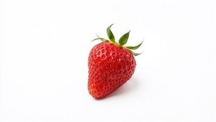 Single strawberry against a plain white surface
