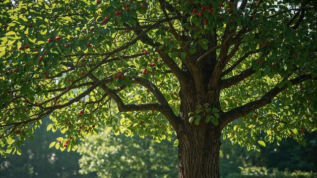 Tree with dogwood berries growing in a garden