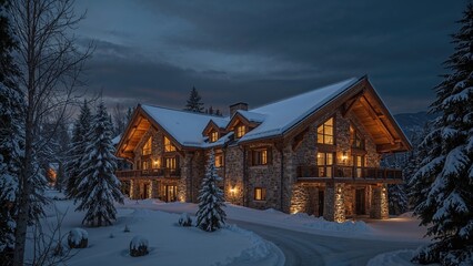 Secluded Cabin in the Mountains at Twilight