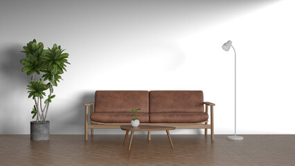 Obraz premium 3D Render a living room with a couch and a plant