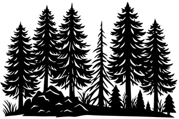 Fototapeta premium Vector art of silhouette of forest with pine trees