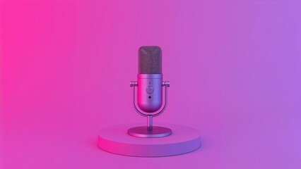 High-quality mic against a vibrant pink and purple backdrop, ideal for podcasting or recording sessions with ample text area