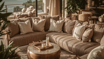 Snug and elegant sofa featuring soft cushions in a tranquil relaxation zone.