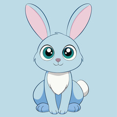 Happy holiday art with a cute cartoon bunny and a baby egg, a funny pet animal vector illustration