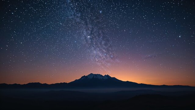 Fototapeta Early morning glow on hills with stars above