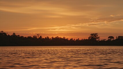 Twilight over the vast rainforest river