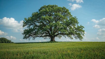 Obraz premium Tree standing tall in a vibrant summer meadow
