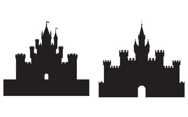 Fototapeta premium Black silhouette castles with towers and flags vector