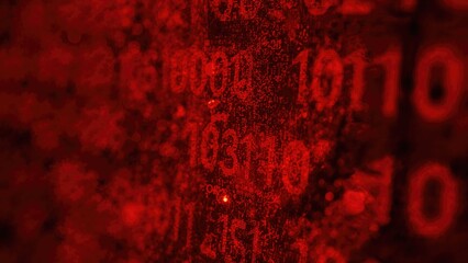 Red stock market chart with binary data overlay