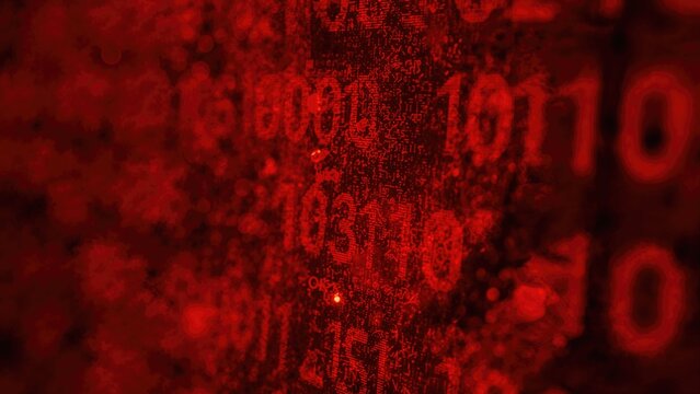 Red stock market chart with binary data overlay