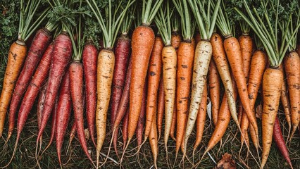 A vibrant collection of fresh carrots picked at their peak season.