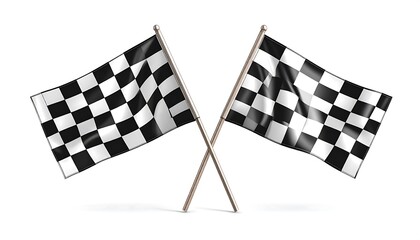 Fototapeta premium Checkered racing flags displayed on stands.