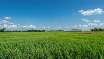 Obraz premium Integration of Rice Cultivation and Greenhouse Nursery