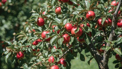 Obraz premium Close-up of red fruit on a decorative garden tree resembling an apple