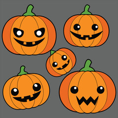 orange pumpkins cute watercolor illustration - ideal for autumn greeting cards, feminine seasonal decor, or cozy fall-themed designs. Watercolor Halloween Collection Pumpkins. orange pumpkins vector.