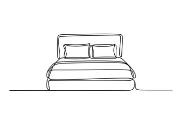 Modern bed with pillows continuous line drawing illustration