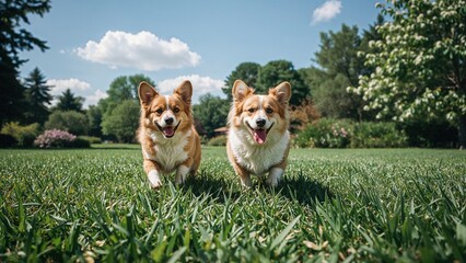 Energetic Corgis Running Around in Nature