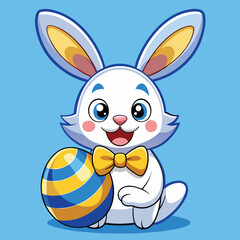 Fototapeta premium The whimsical Easter Bunny holds a painted egg in a vibrant, festive scene