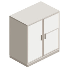 Isometric View of a Modern White and Gray Cabinet with Doors