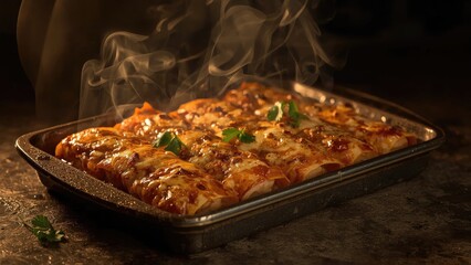 Freshly cooked enchiladas with chili and cheese, ready to be enjoyed straight from the oven