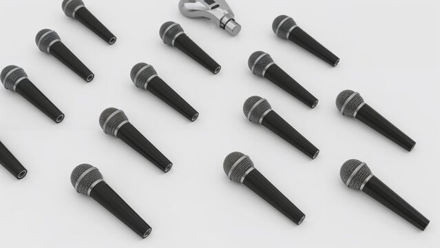 Microphones set up for meeting speaker - isolated on white - Powered by Adobe